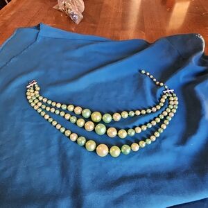 Green Triple-Strand Pearl Necklace - Women Jewelry